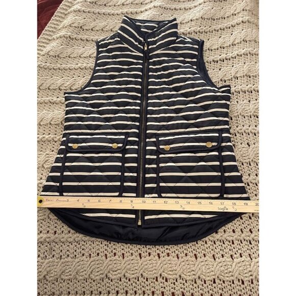 Womens British Khaki Quilted Vest Navy & White Stripes S Sleeveless Zipper Front - Picture 4 of 16